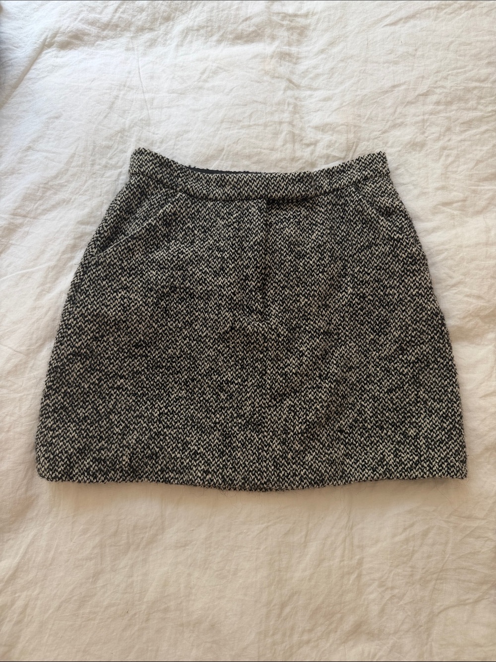 Black & White Wool Tweed A-Line Mini Skirt